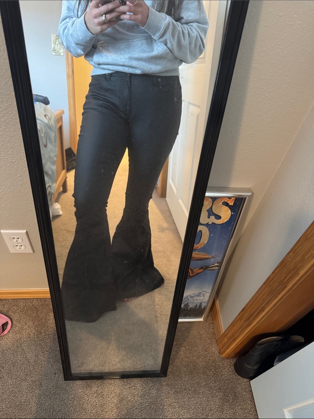 Black Coated Flare High-Waist Women's Jeans